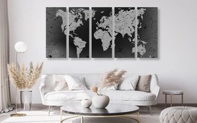Παγκόσμιος χάρτης 5 τμημάτων εικόνας σε αφηρημένο φόντο σε ασπρόμαυρο σχέδιο - 200x100