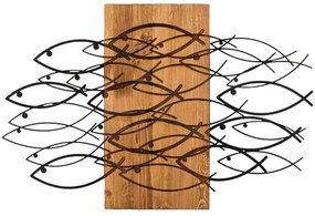 Διακοσμητικό Τοίχου C4811 Ψάρια Φύλλα Μετάλλου Μαύρα - Ξύλο 87x3(βάθος)x58Υεκ. 87x3x58 εκ.