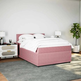 vidaXL Κρεβάτι Boxspring με Στρώμα Ροζ 140x190 εκ. Βελούδινο