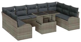 vidaXL Σετ Καναπέ Κήπου με μαξιλάρι 10 pcs Γκρι Πολυ ράταν