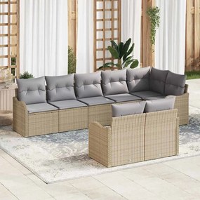 vidaXL Σετ Καναπέ Κήπου με μαξιλάρι 8 pcs Μπεζ Πολυ ράταν