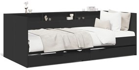 Καναπές-Κρεβάτι με Συρτάρια Μαύρο 90x190 εκ. Επεξ. Ξύλο - Μαύρο