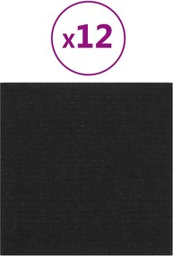 vidaXL Κεφαλάρι Τοίχου 12 pcs 30 x 30 cm Μαύρο ύφασμα