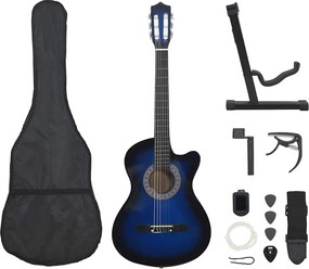 vidaXL Κιθάρα Western Classical Cutaway Σετ 12 Τεμ. 6 Χορδές Μπλε 38"