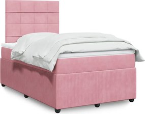 vidaXL Κρεβάτι Boxspring με Στρώμα Ροζ 120x200 εκ. Βελούδινο
