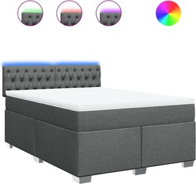 vidaXL Κρεβάτι Boxspring με Στρώμα Σκούρο Γκρι 140x190 εκ. Υφασμάτινο