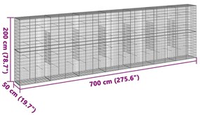 Συρματοκιβώτιο με Κάλυμμα 700x50x200εκ. από Γαλβανισμένο Χάλυβα - Ασήμι