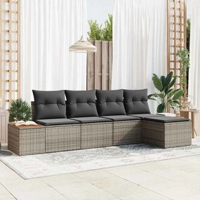 vidaXL Σετ Καναπέ Κήπου με μαξιλάρι 5 pcs Γκρι Πολυ ράταν