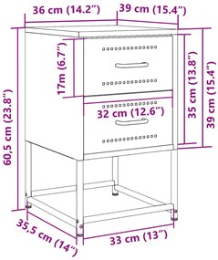 Κομοδίνα 2 τεμ. Ροζ 36x39x60,5 εκ. από Χάλυβα - Ροζ