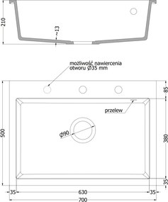 Mexen Elix νεροχύτης γρανίτης 1-διαμέρισμα 700 x 500 mm, μπεζ, σιφόνι χρυσό