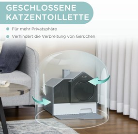 PawHut Άμμος γάτας σε χαριτωμένο σχεδιασμό, 1 σουρωτήρι, 1 φτυάρι απορριμμάτων, αποσπώμενο δάπεδο, γκρι