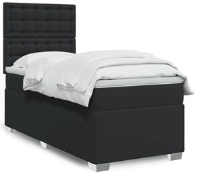 vidaXL Κρεβάτι Boxspring με Στρώμα Μαύρο Single Συνθ. Δέρμα