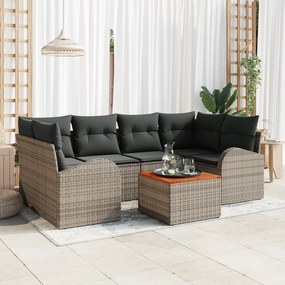 vidaXL Σετ 7 Τεμαχίων Καναπέ Κήπου με Μαξιλάρια Γκρι Πολυ Ρατάν Ακακία