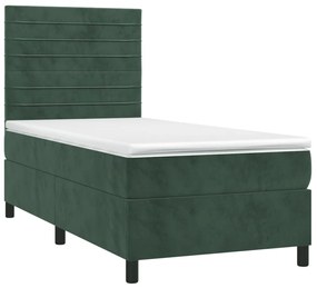 vidaXL Κρεβάτι Boxspring με Στρώμα Σκούρο Πράσινο 80x200 εκ. Βελούδινο