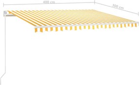vidaXL Χειροκίνητη τέντα με ηλιακό LED 4 x 3 m Κίτρινο και λευκό ριγέ