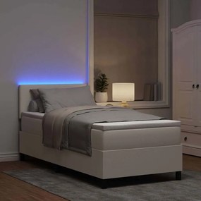 vidaXL LED Κρεβάτι με βάθρο με κεφαλάρι Κρέμα και Λευκό 100 x 200 cm
