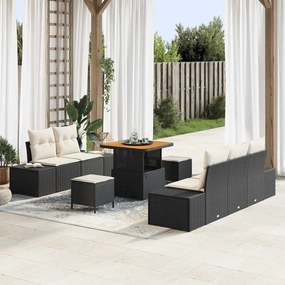 vidaXL Σετ Καναπέ Κήπου με μαξιλάρι 8 pcs Μαύρο Πολυ ράταν