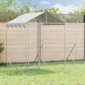 vidaXL Κλουβί Σκύλου Εξ. Χώρου με Οροφή Ασημί 14x2x2,5 μ. Γαλβ. Ατσάλι