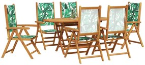vidaXL Σέτ φαγητού για κήπο 7 pcs Μοτίβο φύλλων Μασίφ ξύλο ακακίας
