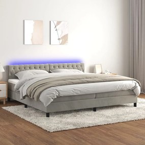 Κρεβάτι Boxspring με Στρώμα &amp; LED Αν.Γκρι 200x200 εκ. Βελούδινο - Γκρι