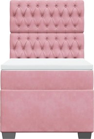 vidaXL Κρεβάτι Boxspring με Στρώμα Ροζ 80 x 200 εκ. Βελούδινο