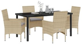 vidaXL Σέτ φαγητού για κήπο με μαξιλάρι 5 pcs Μπεζ Πολυ ράταν
