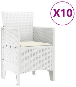 vidaXL Σετ Τραπεζαρίας 11 Τεμαχίων με Μαξιλάρια Λευκό Πολυ Ρατάν