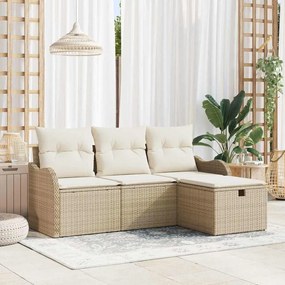 vidaXL Σετ Καναπέ Κήπου με μαξιλάρι 4 pcs Μπεζ Πολυ ράταν