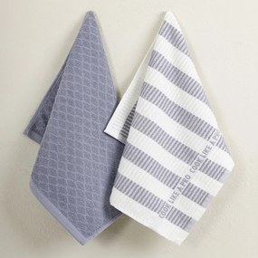 Πετσέτες Κουζίνας Retro (Σετ 2τμχ) White-Grey Nima 40x60cm 100% Βαμβάκι