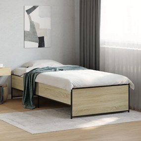 vidaXL Πλαίσιο Κρεβατιού Sonoma Δρυς 100x200 εκ. Επεξ. Ξύλο &amp; Μέταλλο