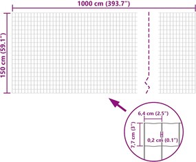 vidaXL Συρματόπλεγμα Γκρι 10 x 1,5 μ. Ατσάλινο