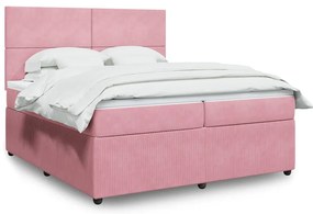 vidaXL Κρεβάτι Boxspring με Στρώμα Ροζ 200x200 εκ. Βελούδινο