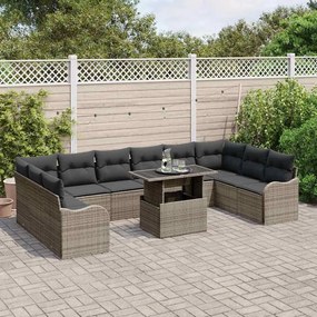 vidaXL Σετ Καναπέ Κήπου με μαξιλάρι 11 pcs Γκρι Πολυ ράταν