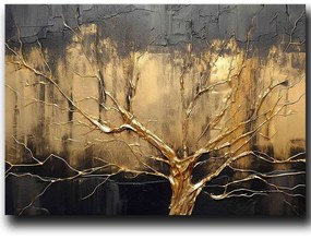 Πίνακας Καμβάς 895FNA1206 100x70cm Black-Gold Wallity Οριζόντιοι Ξύλο, Καμβάς