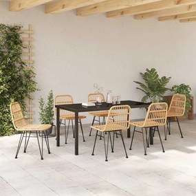 vidaXL Σέτ φαγητού για κήπο 7 pcs Καφέ Πολυ ράταν