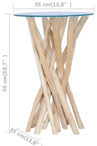 vidaXL Τραπέζι Σαλονιού Γυάλινη Επιφάνεια 35x35x50 εκ. Μασίφ Ξύλο Teak