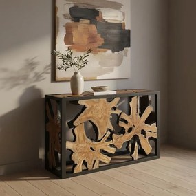 Κονσόλα Donis Inart φυσικό-μαύρο μασίφ ξύλο teak 120x40x75εκ 120x40x75 εκ.