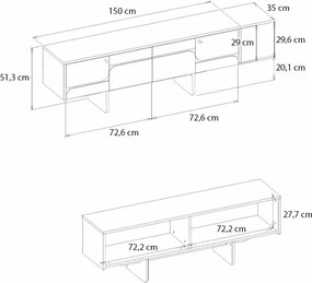 Έπιπλο τηλεόρασης Lava rota oak-ανθρακί 150x35x51εκ