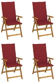 3065356 vidaXL Καρέκλες Κήπου Ανακλινόμενες 4 τεμ. Ξύλο Ακακίας με Μαξιλάρια Κόκκινο, 1 Τεμάχιο