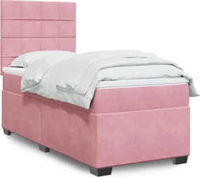 vidaXL Κρεβάτι Boxspring με Στρώμα Ροζ 80 x 200 εκ. Βελούδινο