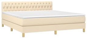 vidaXL Κρεβάτι Boxspring με Στρώμα &amp; LED Κρεμ 180x200 εκ. Υφασμάτινο