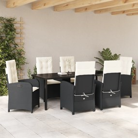 vidaXL Σετ Εξωτερικής Κατάστασης 7 Τεμαχίων με Μαξιλάρια Μαύρο Πολυ Ράταν