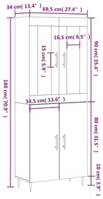 Ντουλάπι Γκρι Sonoma 69,5 x 34 x 180 εκ. Επεξεργασμένο Ξύλο - Γκρι