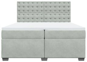 vidaXL Κρεβάτι Boxspring με Στρώμα Ανοιχτό Γκρι 200x200 εκ. Βελούδινο