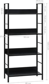 vidaXL Ραφιέρα 4 Επιπέδων Μαύρη 60x27,6x124,5 εκ. Επεξεργασμένο Ξύλο