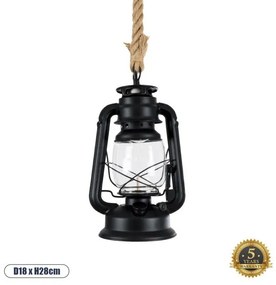 Vintage Κρεμαστό Φωτιστικό Οροφής Μονόφωτο 01704 GloboStar-1704-Μαύρο 1704