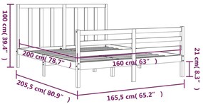 Πλαίσιο Κρεβατιού με Κεφαλάρι 160x200 εκ. από Μασίφ Ξύλο - Καφέ