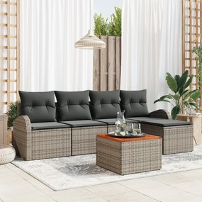 vidaXL Σετ 6 Τεμαχίων Καναπέ Κήπου με Μαξιλάρια Γκρι Πολυ Ράταν Ακάκεια