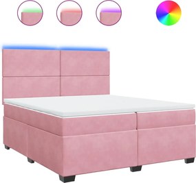 vidaXL Κρεβάτι Boxspring με Στρώμα Ροζ 200x200 εκ. Βελούδινο