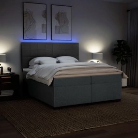 Κρεβάτι Boxspring με Στρώμα Σκούρο Γκρι 200x200 εκ. Υφασμάτινο - Γκρι